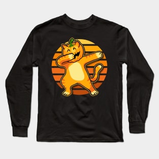 Dabbing Cat Halloween Pumpkin Dance Long Sleeve T-Shirt